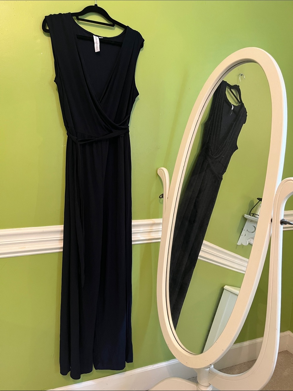 Emma & Michele Black Faux Wrap Jumpsuit with wide legs